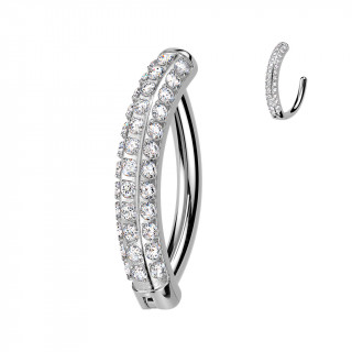 Piercing nombril Titane  charnire pav de 3 ranges de zirconiums