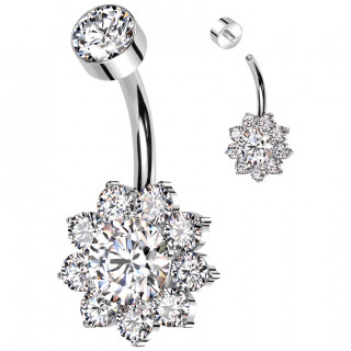 Piercing nombril Titane  fleur de zirconiums (filetage interne)