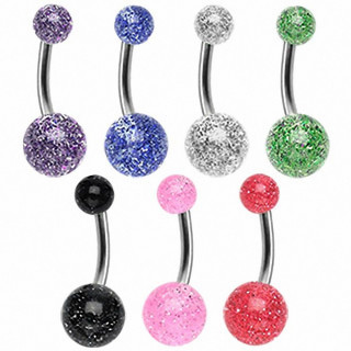 Piercing nombril titane G23  boules acrylique pailletes