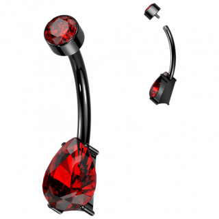 Piercing nombril Titane noir à zirconium rouge taillé en goutte