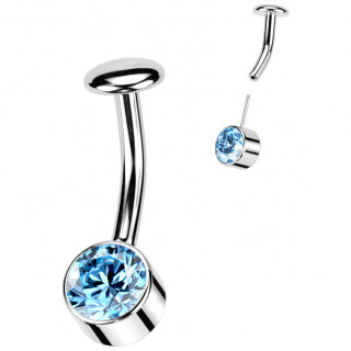 Piercing nombril Titane push-in  zirconium bleu aqua et embout disque