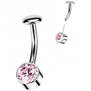 Piercing nombril Titane push-in  zirconium rose et embout disque