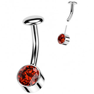 Piercing nombril Titane push-in  zirconium rouge et embout disque