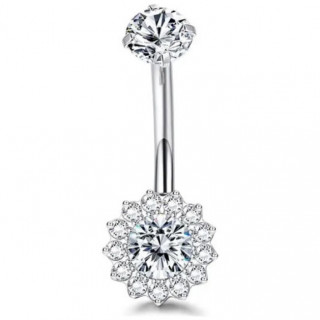 Piercing nombril titane Soleil rayonnant pav� de zirconiums