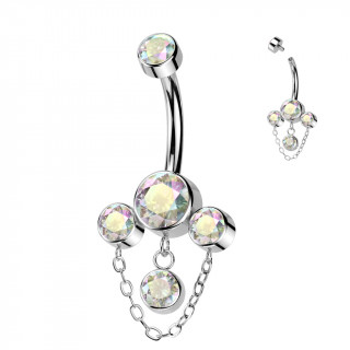 Piercing nombril Titane style chandelier chic � chainette et zirconiums Aurore bor�ale