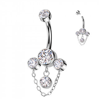 Piercing nombril Titane style chandelier chic � chainette et zirconiums clairs