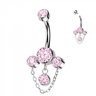 Piercing nombril Titane style chandelier chic � chainette et zirconiums roses