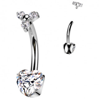 Piercing nombril Titane � Trinit� et coeur de Zirconiums (filetage interne)