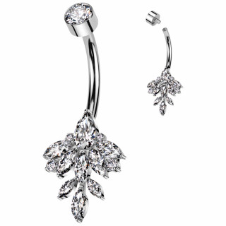 Piercing nombril Titane à Vigne de Zirconiums taillés en marquises