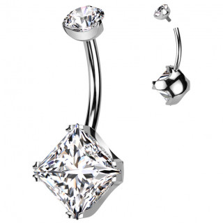 Piercing nombril Titane à zirconium clair taillé en losange