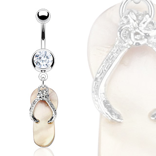 Piercing nombril tong avec nacre d'abalone