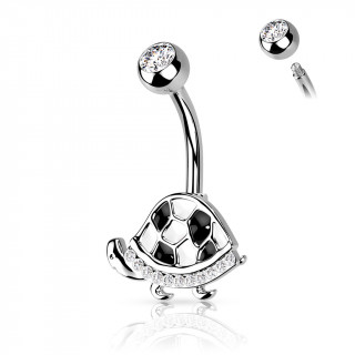 Piercing nombril tortue lgante  carapace emaille - Noir et blanc
