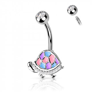 Piercing nombril tortue lgante  carapace emaille - Rose, bleu et violet