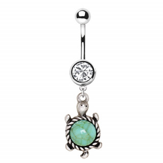 Piercing nombril tortue vintage à dos de jade verte