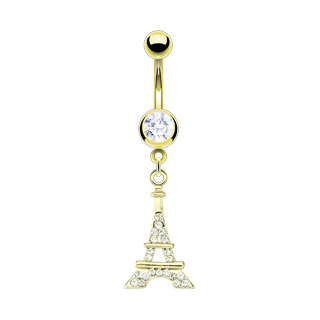 Piercing nombril Tour Eiffel dore pave de pierres