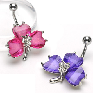 Piercing nombril tr�fle et papillon serti