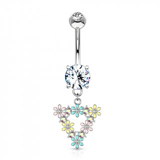 Piercing nombril à triangle de fleurs multicolores