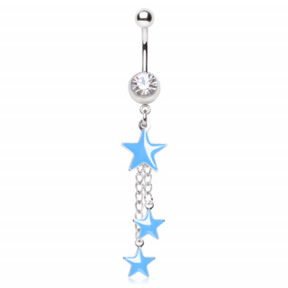 Piercing nombril trio d'toiles bleu ciel suspendues