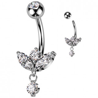 Piercing nombril  triple marquise et zirconium suspendu