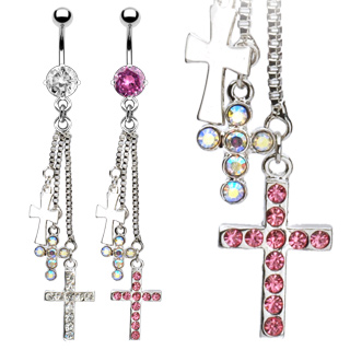 Piercing nombril triple pendentif croix