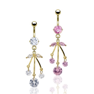 Piercing nombril triple pendentif serti