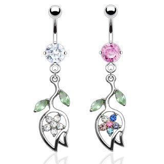 Piercing nombril tulipe invers�e et feuilles