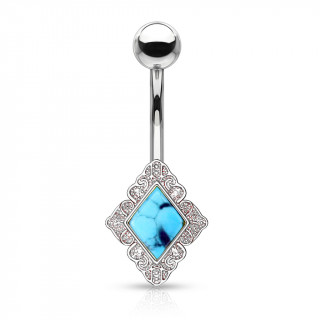 Piercing nombril turquoise à cadre losange