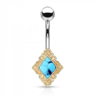 Piercing nombril turquoise  cadre losange - Dor