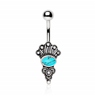 Piercing nombril Turquoise ovale  couronne