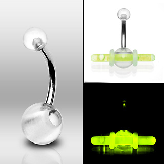 Piercing nombril UV Clear Ball Glow Sticks