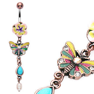 Piercing nombril Vintage Fleur Fimo