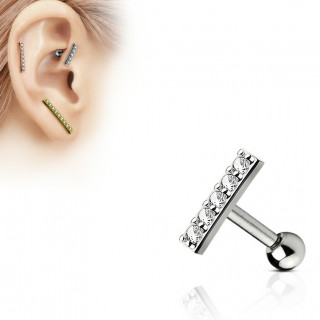 Piercing oreille barette grise pave de strass