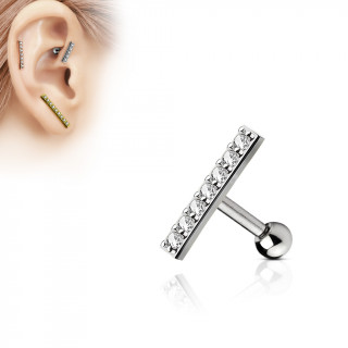 Piercing oreille barre grise pave de strass