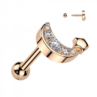 Piercing oreille cartilage  lune cuivre sertie et petite toile (hlix, conch...)
