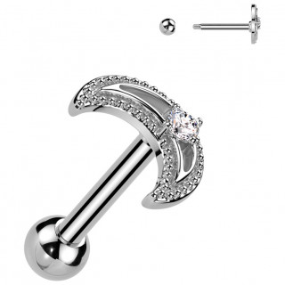 Piercing oreille cartilage  lune perle sertie (hlix, conch...)
