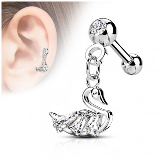 Piercing oreille cartilage  pendentif cygne - clair