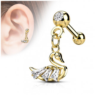 Piercing oreille cartilage  pendentif cygne - Dor