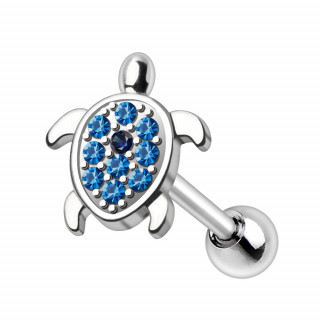 Piercing oreille cartilage Tortue chic pave de zirconiums bleus (hlix, flat...)