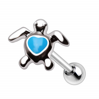 Piercing oreille cartilage Tortue  coeur bleu (hlix, flat...)