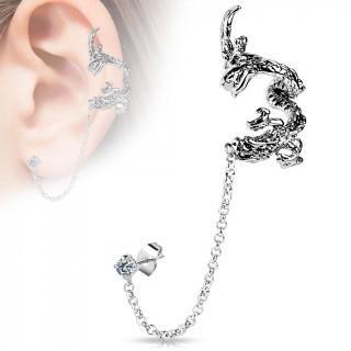 Piercing oreille  clou, chaine et menotte en forme de dragon