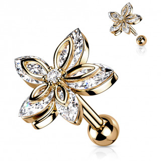 Piercing d'oreille cuivr  fleur de zirconiums en marquises