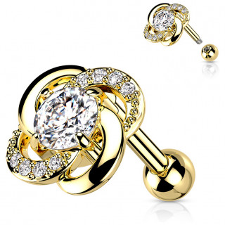 Piercing oreille dor  fleur en spirales pave de zirconiums