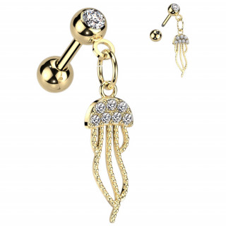 Piercing oreille dor  mduse sertie en pendentif