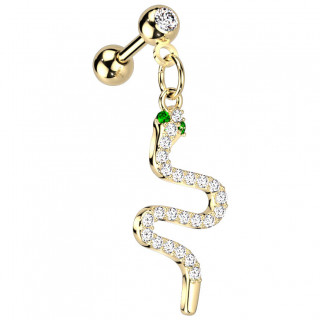Piercing oreille doré à pendentif serpent pavé de zirconiums