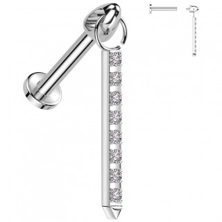 Piercing d'oreille en Titane  pendentif barre sertie se terminant en pointe (hlix, lobe...)