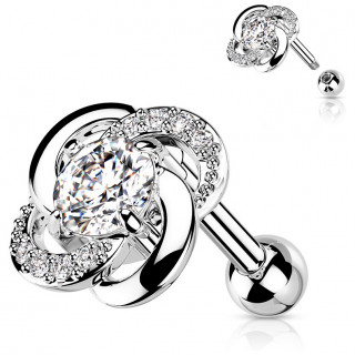 Piercing oreille  fleur en spirales pave de zirconiums