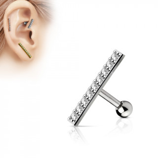 Piercing oreille grande barre grise pave de strass