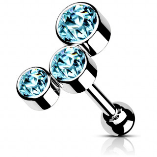 Piercing oreille hlix lobe en acier  arc de cristaux Bleues aqua