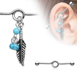 Piercing oreille industriel  attrape rve avec turquoise