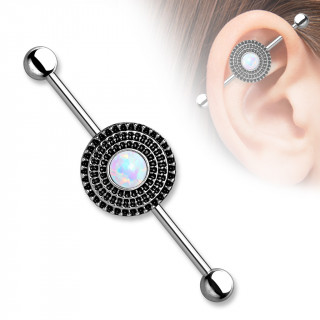 Piercing oreille industriel  disque antique avec Opale